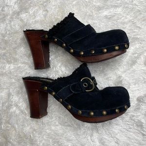 Roxy Suede Sherpa Wood Clogs Y2K
